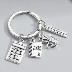 Teacher's Gift Key Chain Calculator Books Metal Key Ring