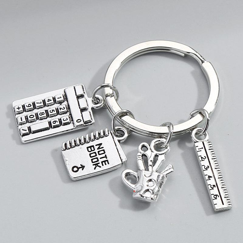 Teacher's Gift Key Chain Calculator Books Metal Key Ring