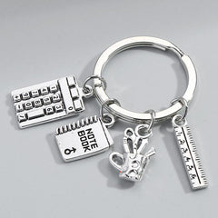 Teacher's Gift Key Chain Calculator Books Metal Key Ring