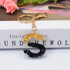 Golden Glitter Initial Letter Keychain Alphabet Key Chain Block Key Ring