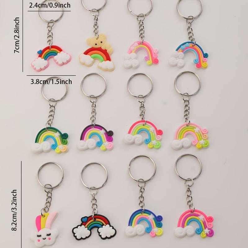 12pcs PVC Silicone Rainbow Keychain Cartoon Rainbow Cloud Key Chain Bag Charm