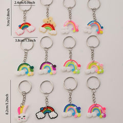 12pcs PVC Silicone Rainbow Keychain Cartoon Rainbow Cloud Key Chain Bag Charm