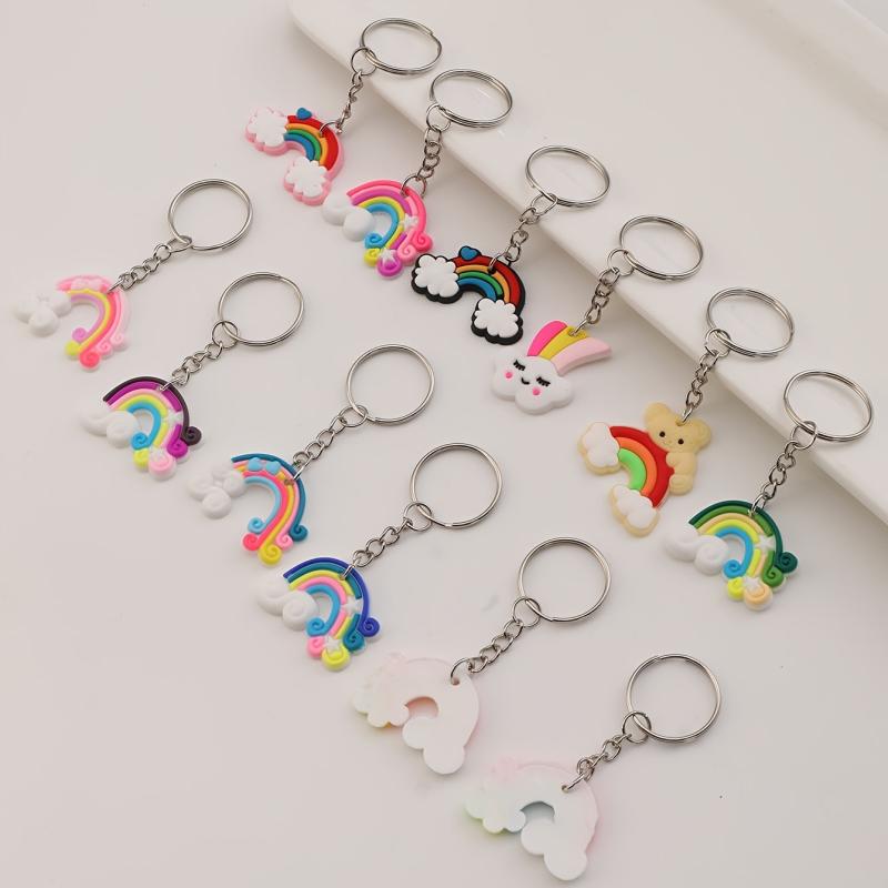 12pcs PVC Silicone Rainbow Keychain Cartoon Rainbow Cloud Key Chain Bag Charm