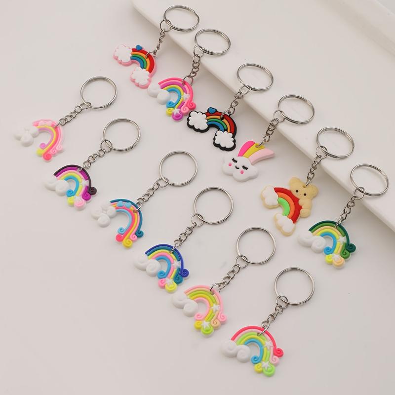 12pcs PVC Silicone Rainbow Keychain Cartoon Rainbow Cloud Key Chain Bag Charm