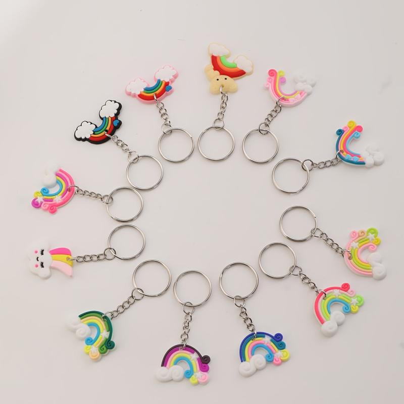 12pcs PVC Silicone Rainbow Keychain Cartoon Rainbow Cloud Key Chain Bag Charm