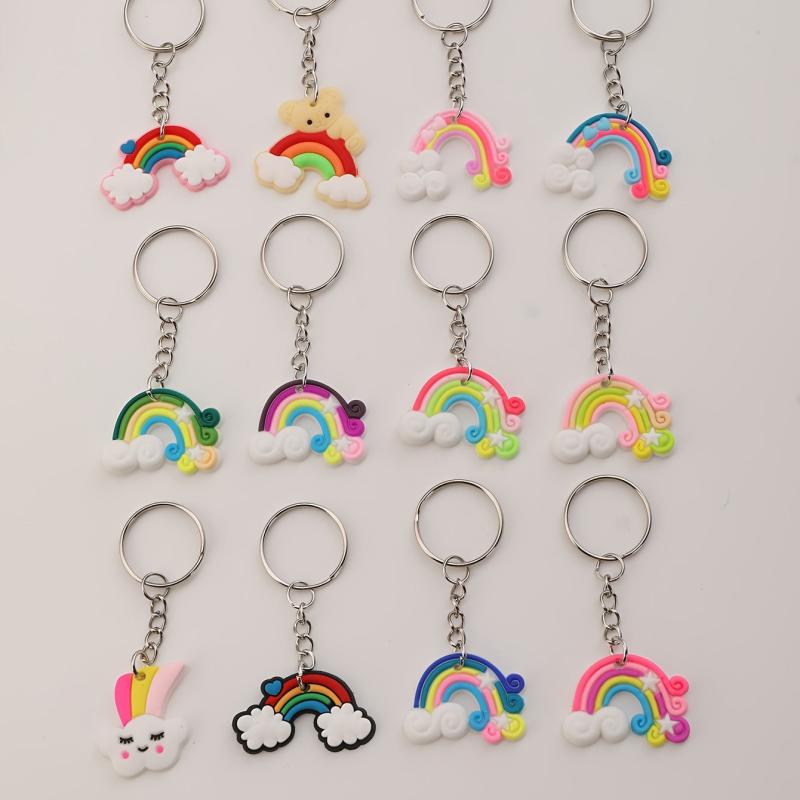 12pcs PVC Silicone Rainbow Keychain Cartoon Rainbow Cloud Key Chain Bag Charm
