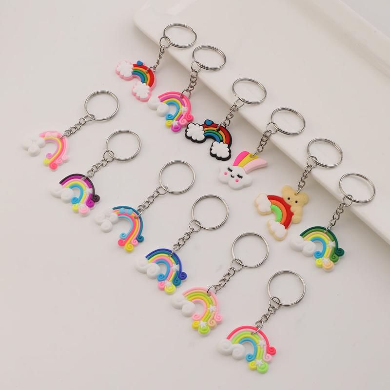 12pcs PVC Silicone Rainbow Keychain Cartoon Rainbow Cloud Key Chain Bag Charm