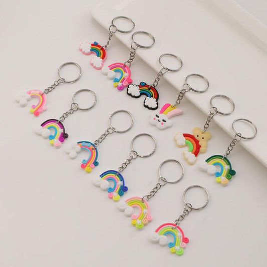 12pcs PVC Silicone Rainbow Keychain Cartoon Rainbow Cloud Key Chain Bag Charm