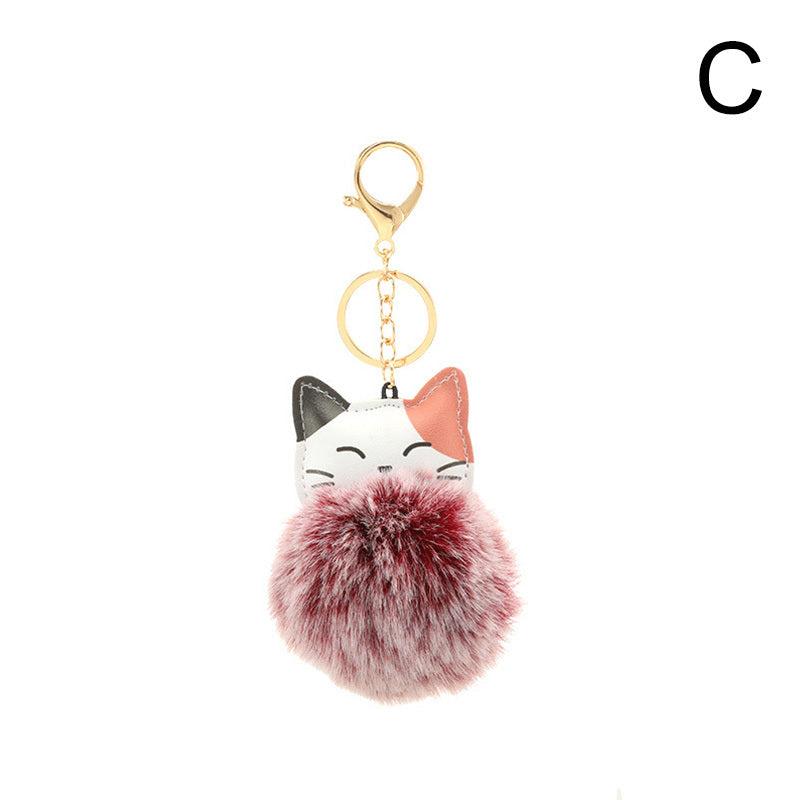 Cat Pom Pom Plush Keychain Bag Key Chain Keyring Bag Charm