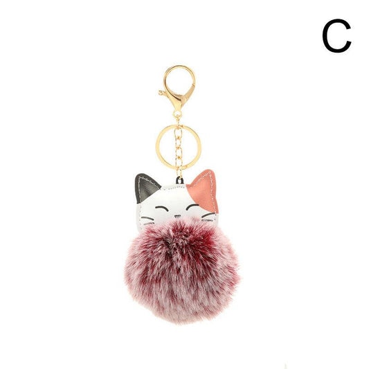 Cat Pom Pom Plush Keychain Bag Key Chain Keyring Bag Charm