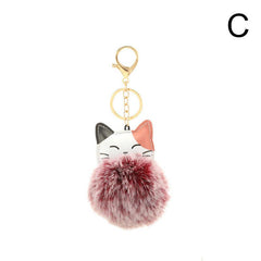 Cat Pom Pom Plush Keychain Bag Key Chain Keyring Bag Charm