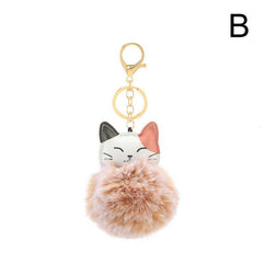 Cat Pom Pom Plush Keychain Bag Key Chain Keyring Bag Charm