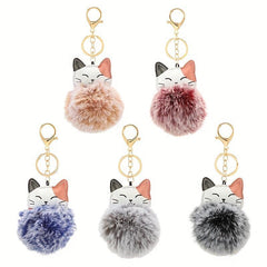 Cat Pom Pom Plush Keychain Bag Key Chain Keyring Bag Charm