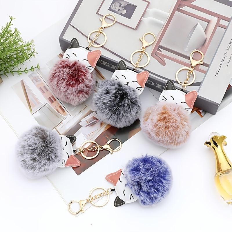Cat Pom Pom Plush Keychain Bag Key Chain Keyring Bag Charm