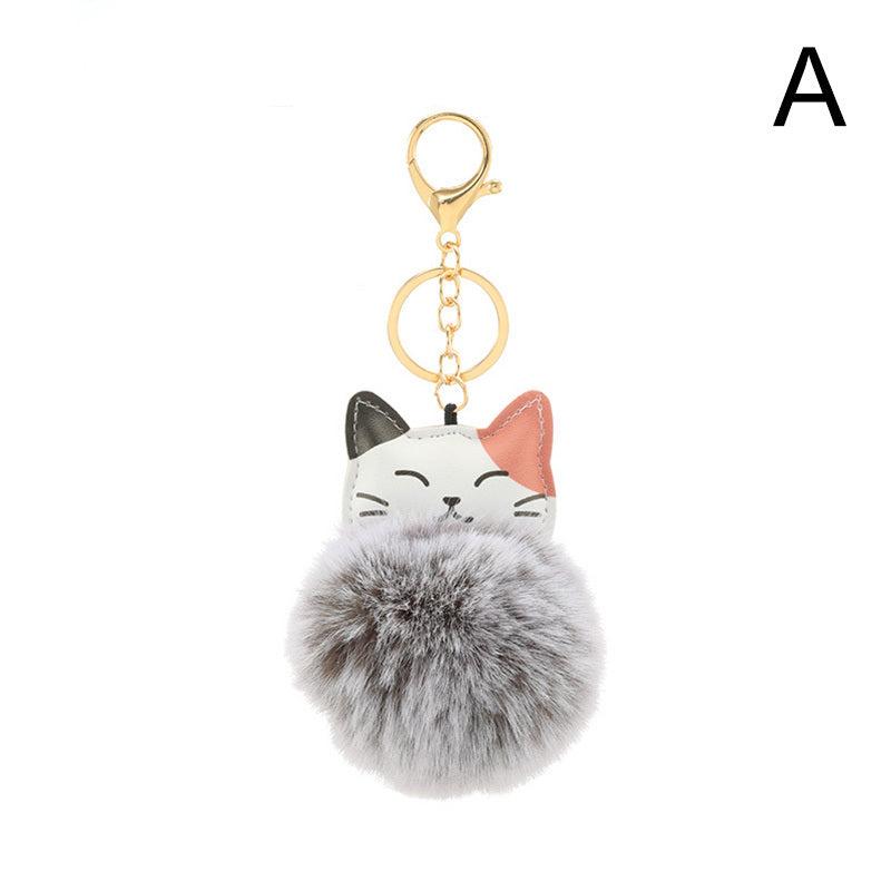 Cat Pom Pom Plush Keychain Bag Key Chain Keyring Bag Charm