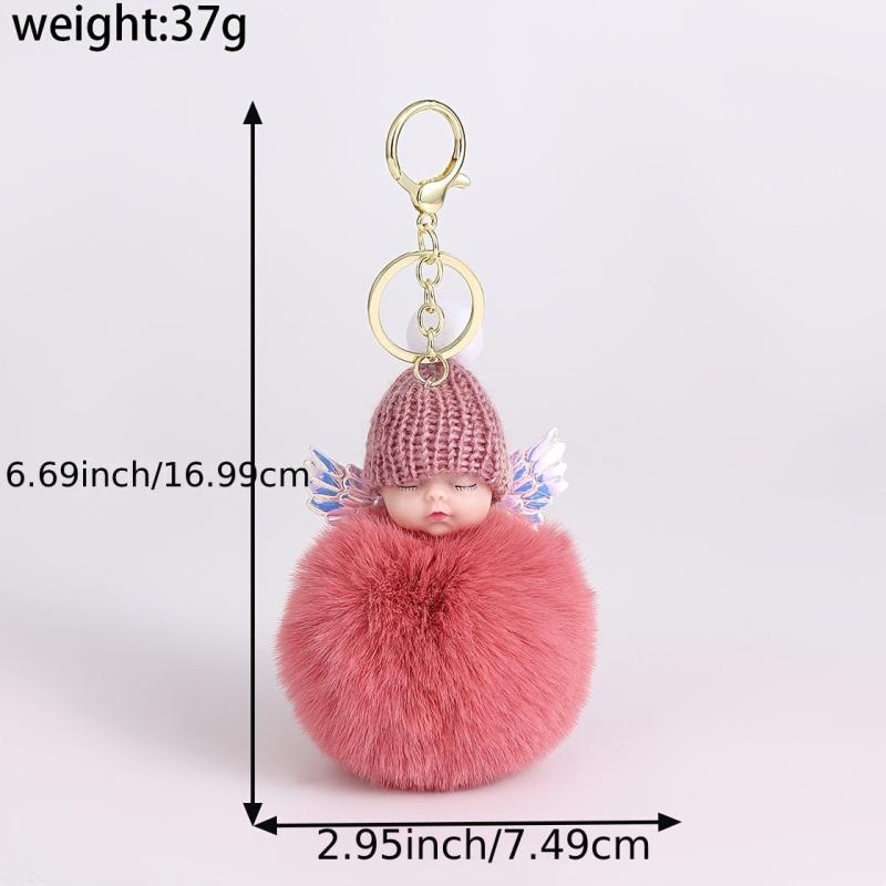 Sleeping Baby Doll Keychain Fur Ball Car Keyring Bag Handbag Key Ring