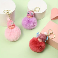 Sleeping Baby Doll Keychain Fur Ball Car Keyring Bag Handbag Key Ring