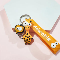 Giraffe Keychain PVC Cartoon Funny Keychain Girls Bags Doll Key Rings