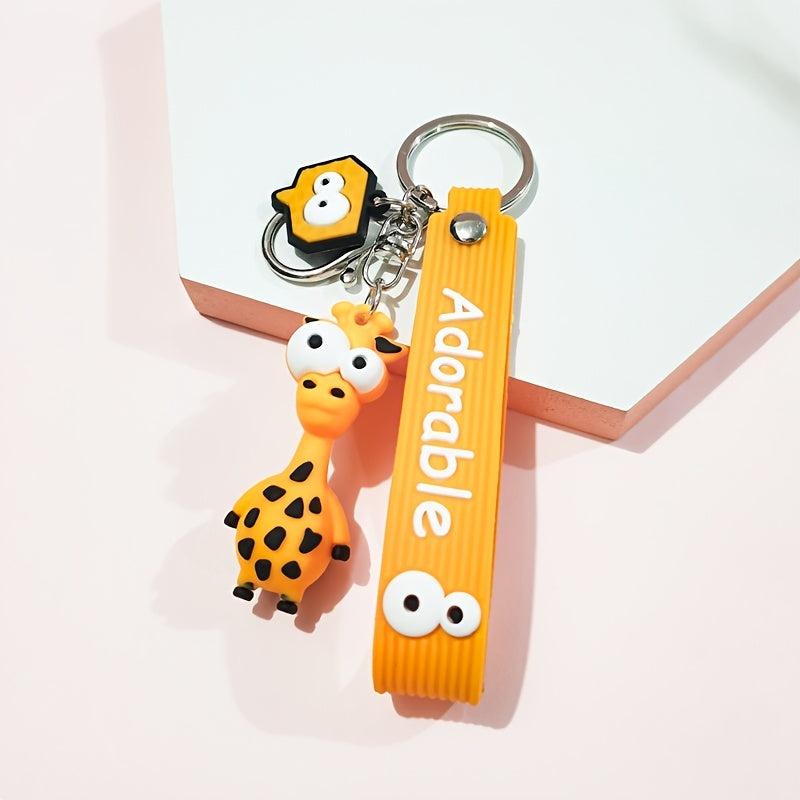 Giraffe Keychain PVC Cartoon Funny Keychain Girls Bags Doll Key Rings