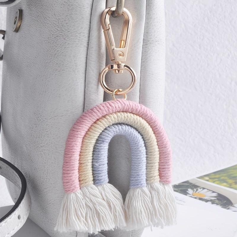 Colorful Boho Rainbow Tassel Keychain for Women Girls