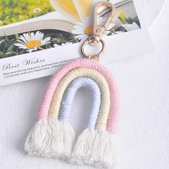 Colorful Boho Rainbow Tassel Keychain for Women Girls