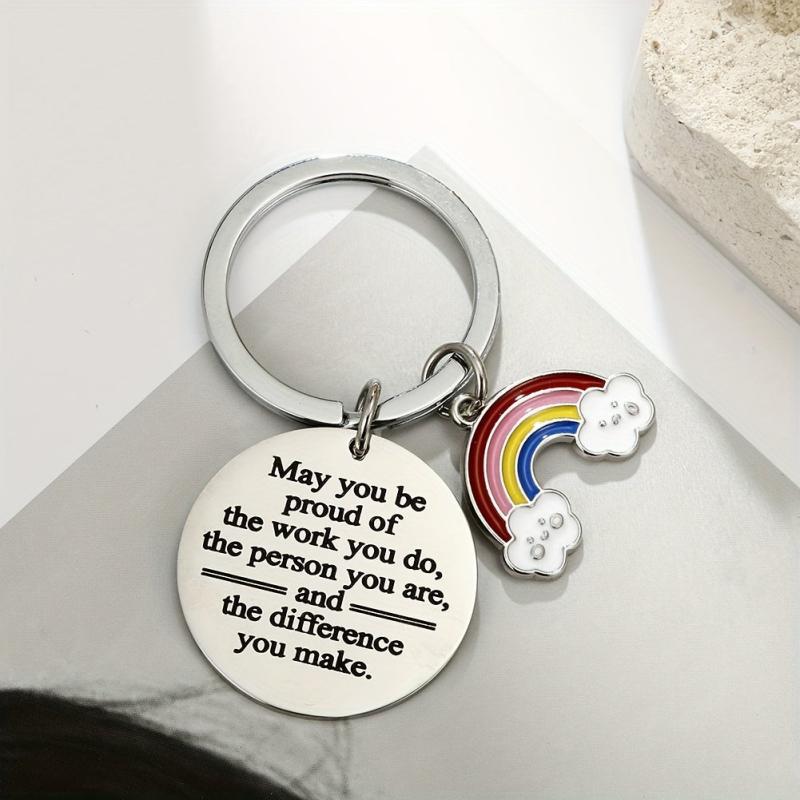 Rainbow & Letter Charm Keychain Graduation Series Bag Purse Charm Gift
