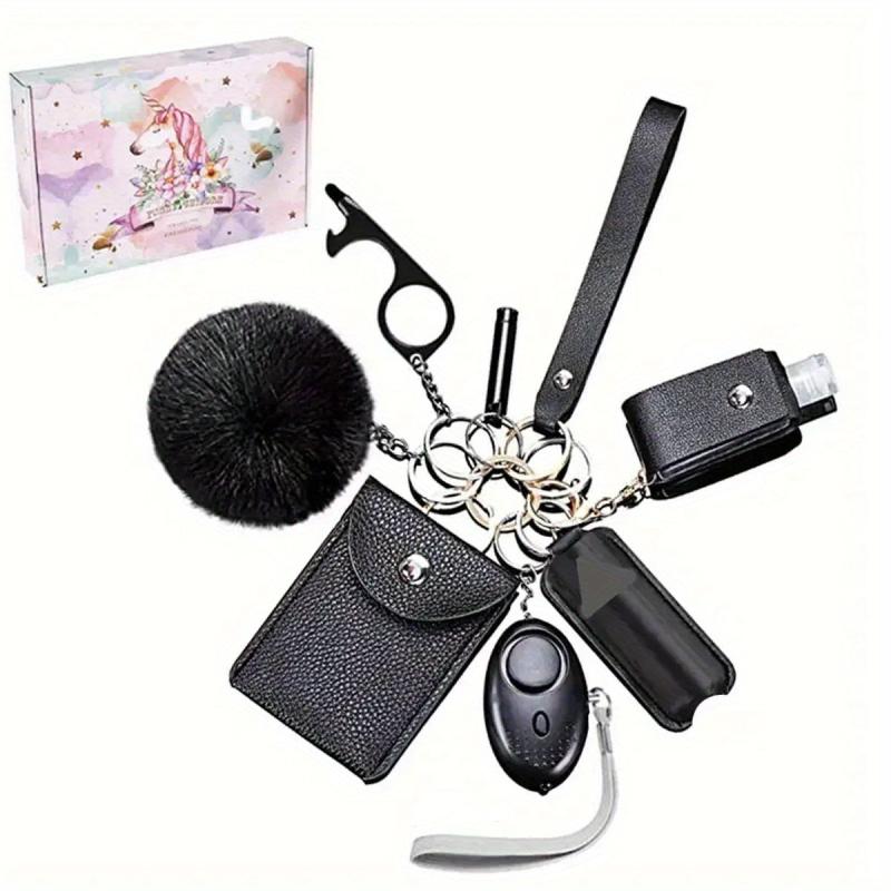 9 Pcs Women's Keychain Set With Safety Alarm Keychain