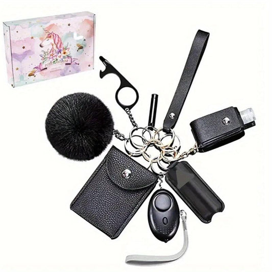 9 Pcs Women's Keychain Set With Safety Alarm Keychain