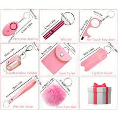 9 Pcs Women's Keychain Set With Safety Alarm Keychain
