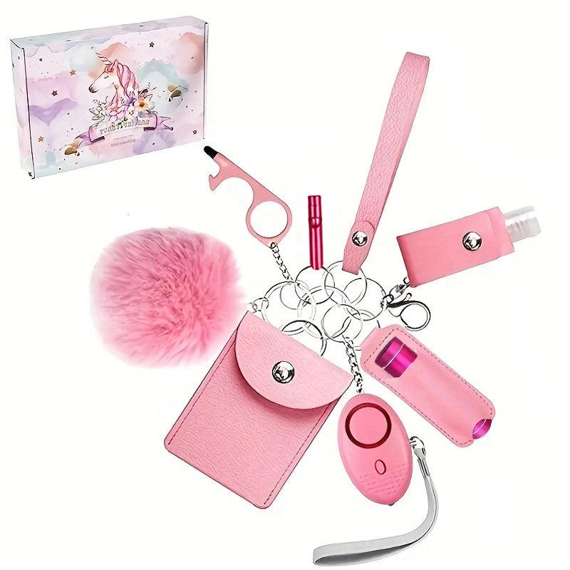 9 Pcs Women's Keychain Set With Safety Alarm Keychain