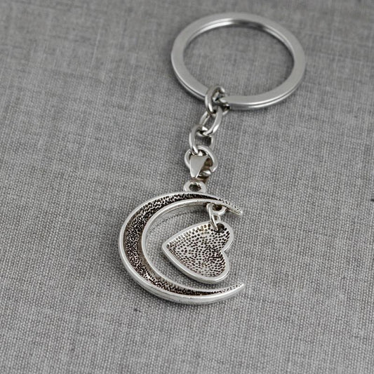 Love Heart Moon Keychain Couple I LOVE YOU Pendant Vintage Lover Keyring