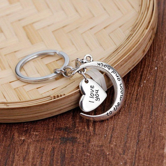 Love Heart Moon Keychain Couple I LOVE YOU Pendant Vintage Lover Keyring