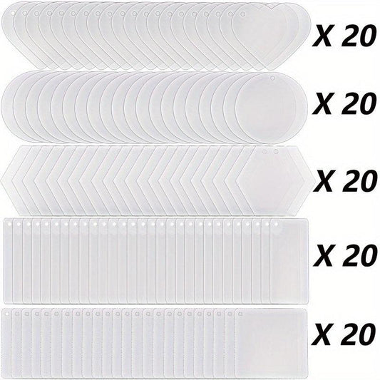 100 Pcs Sublimation Acrylic Keychain Blanks Various Shapes