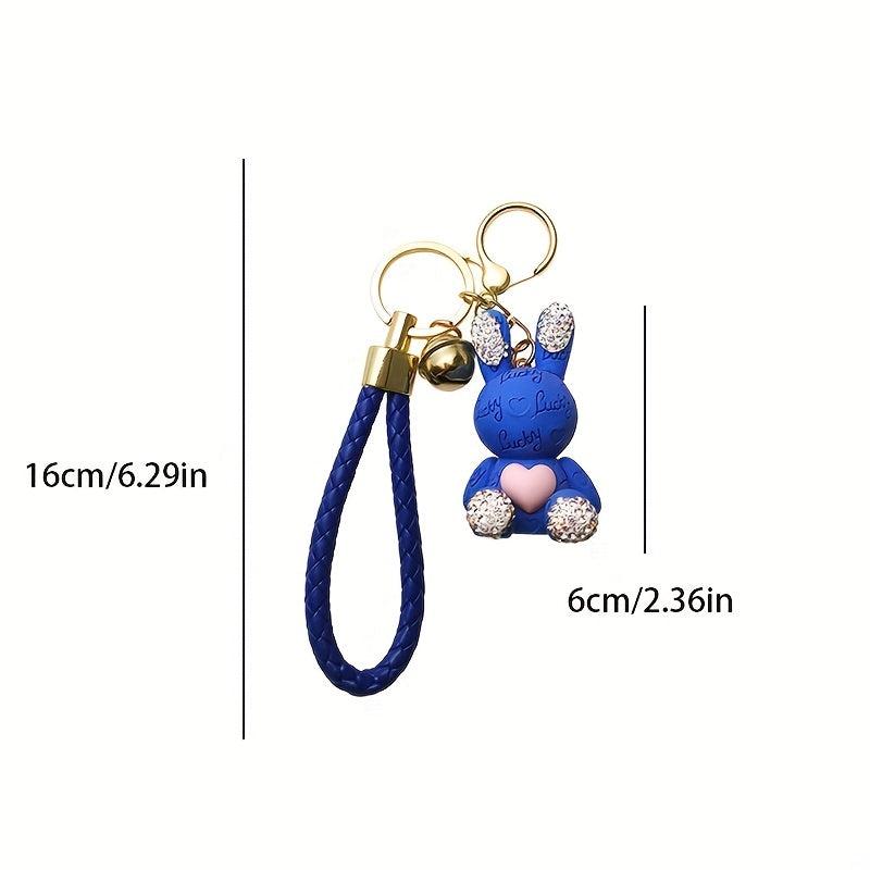 Rhinestone Letter Rabbit Keychain Lucky Key Ring Bag Pendant Gift