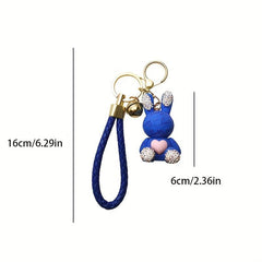 Rhinestone Letter Rabbit Keychain Lucky Key Ring Bag Pendant Gift