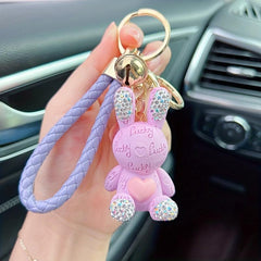 Rhinestone Letter Rabbit Keychain Lucky Key Ring Bag Pendant Gift