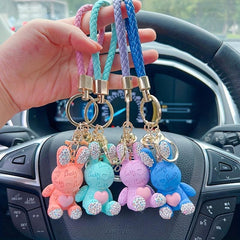Rhinestone Letter Rabbit Keychain Lucky Key Ring Bag Pendant Gift