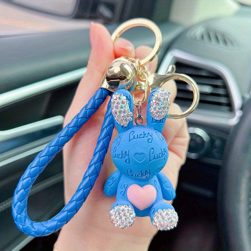 Rhinestone Letter Rabbit Keychain Lucky Key Ring Bag Pendant Gift