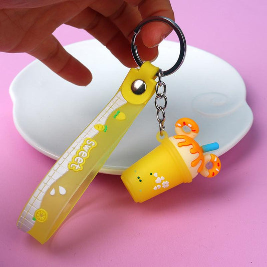 Cartoon Milk Tea Keychain Key Ring Purse Backpack Car Charm Gift