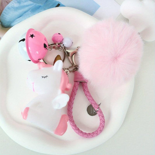 Fur Ball Pom Pom Keychain Unicorn Bells for Bag Wallet Car