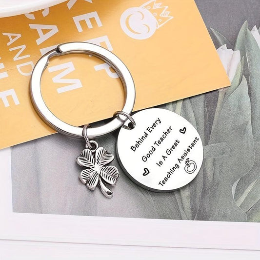 Stainless Steel Key Chain Teacher's Gift Clover Key Ring Pendant