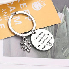 Stainless Steel Key Chain Teacher's Gift Clover Key Ring Pendant