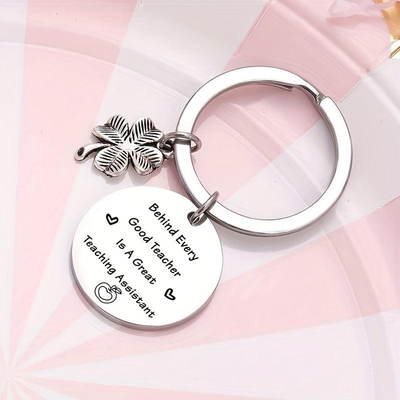 Stainless Steel Key Chain Teacher's Gift Clover Key Ring Pendant