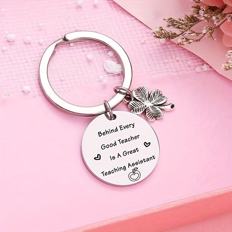 Stainless Steel Key Chain Teacher's Gift Clover Key Ring Pendant