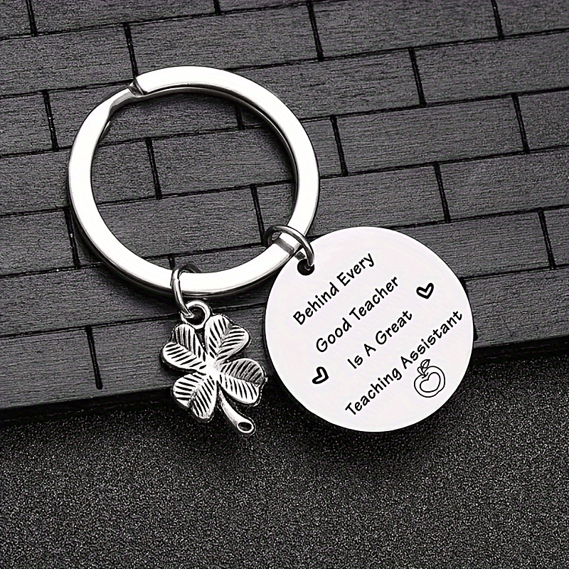 Stainless Steel Key Chain Teacher's Gift Clover Key Ring Pendant