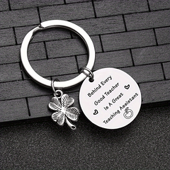 Stainless Steel Key Chain Teacher's Gift Clover Key Ring Pendant