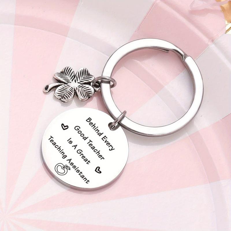 Stainless Steel Key Chain Teacher's Gift Clover Key Ring Pendant