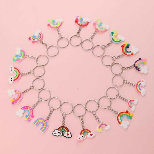 18pcs PVC Rubber Rainbow Keychain Pendant Cartoon Bag Key Chain Keyring Ornament
