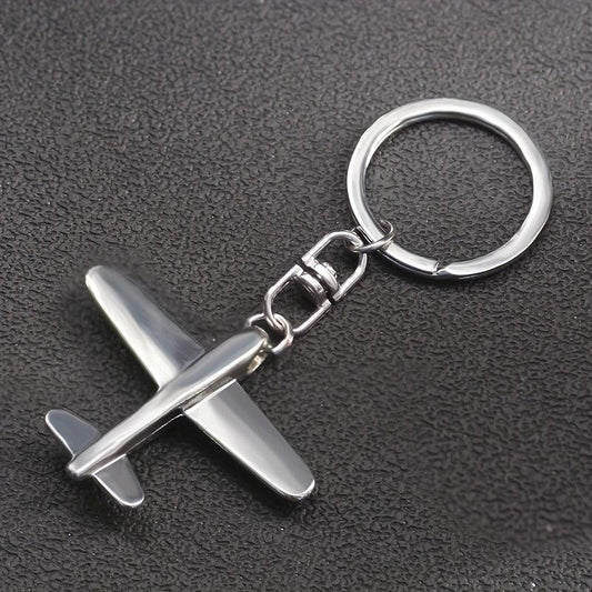 Silver Metal Airplane Model Keychain 3D Key Chain Gift For Men