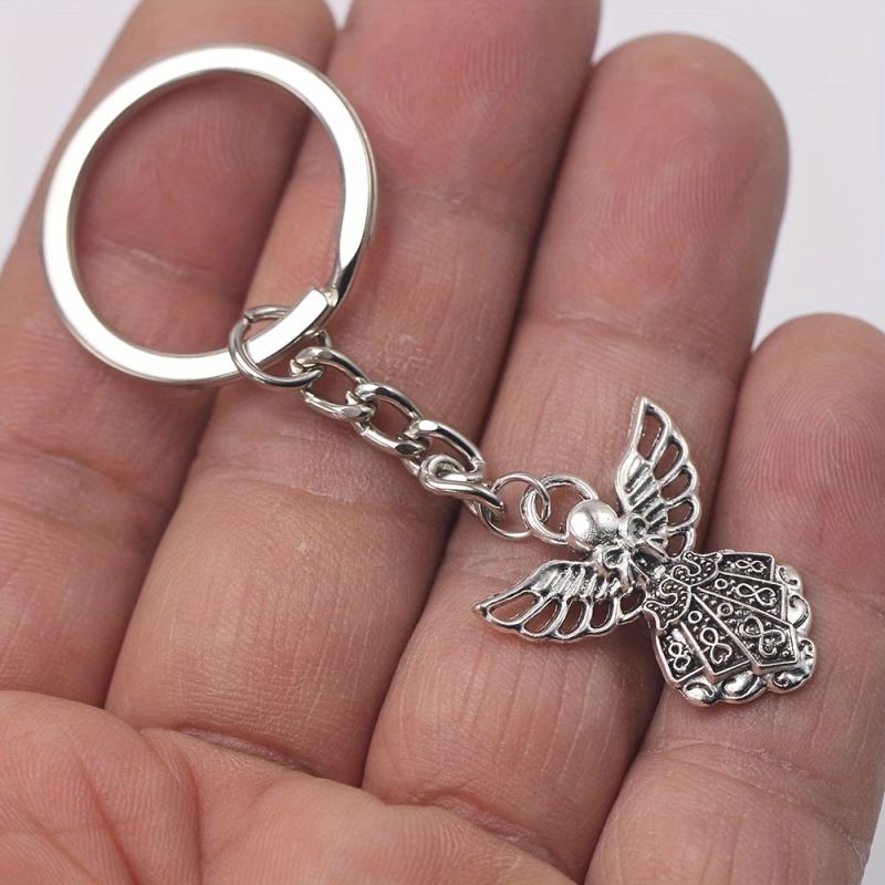 3pcs Retro Angel Keychain Hollow Pendant For Men